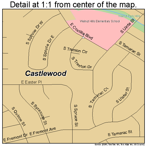 Castlewood, Colorado road map detail