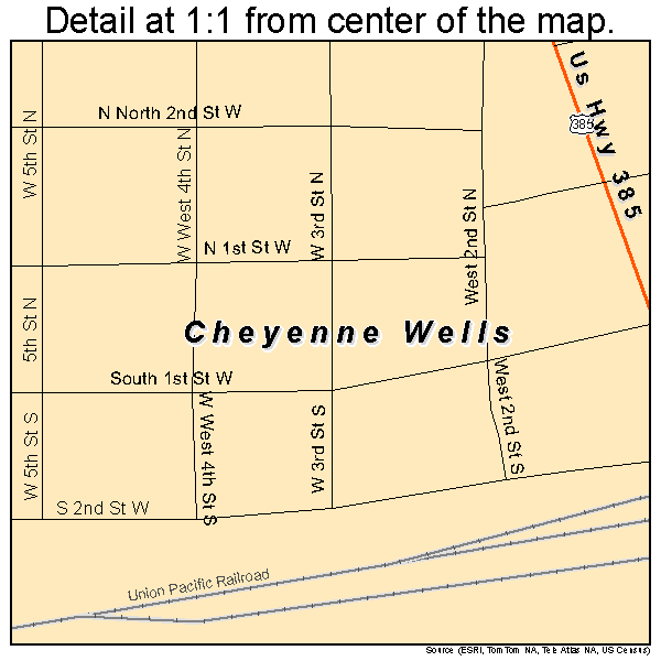 Cheyenne Wells, Colorado road map detail
