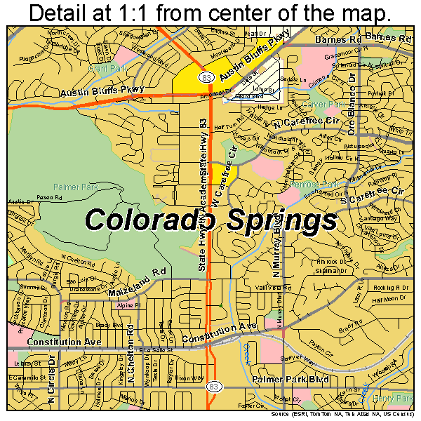 Colorado Springs, Colorado road map detail