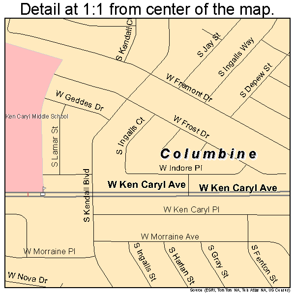 Columbine, Colorado road map detail