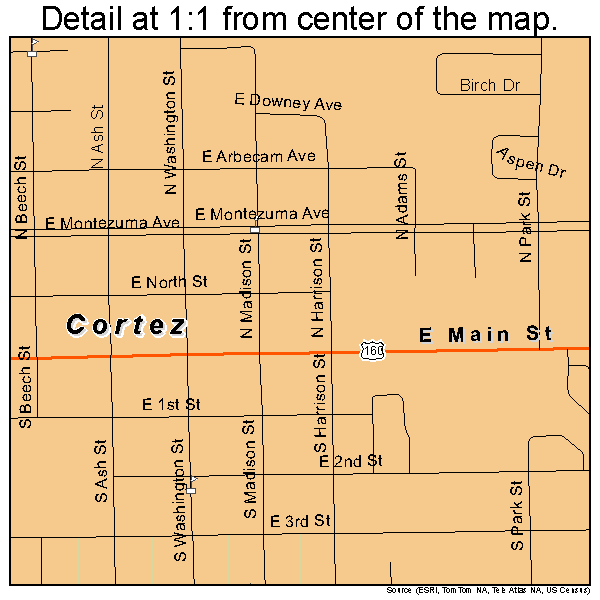 Cortez, Colorado road map detail