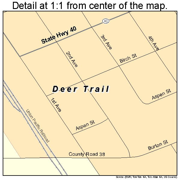 Deer Trail, Colorado road map detail