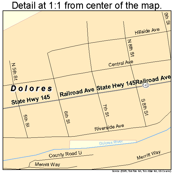 Dolores, Colorado road map detail