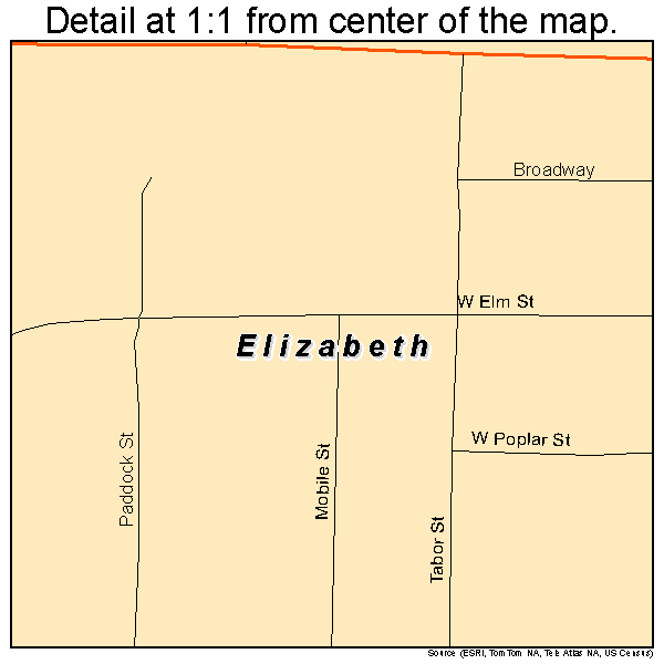 Elizabeth, Colorado road map detail