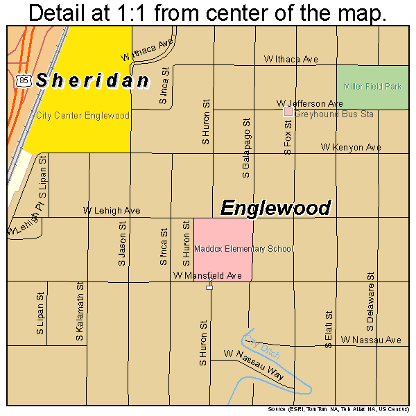 Englewood, Colorado road map detail