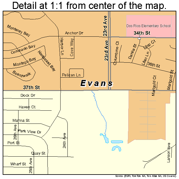 Evans, Colorado road map detail