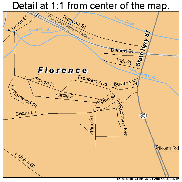 Florence, Colorado road map detail