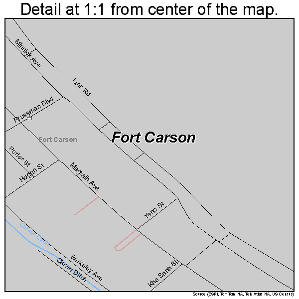 Fort Carson, Colorado road map detail