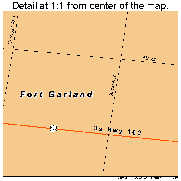 Fort Garland, Colorado road map detail