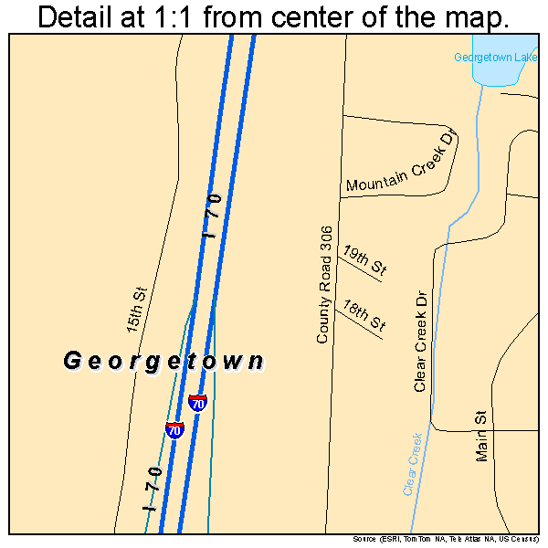 Georgetown, Colorado road map detail