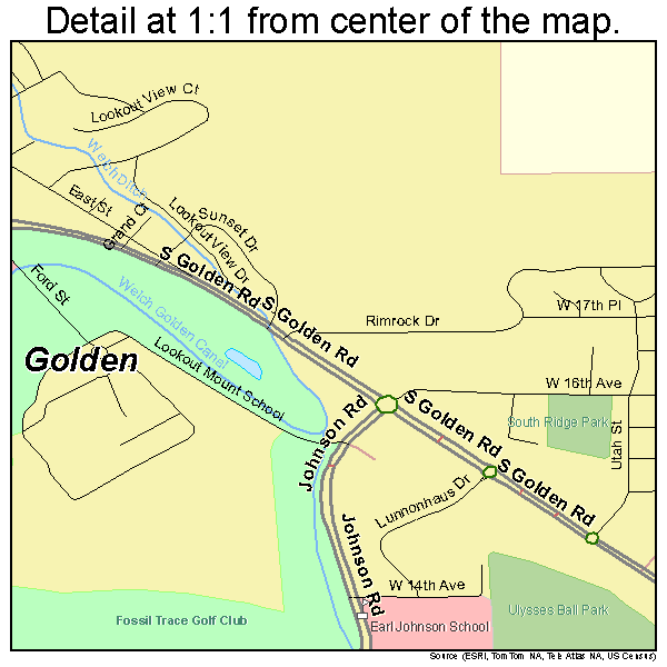 Golden, Colorado road map detail