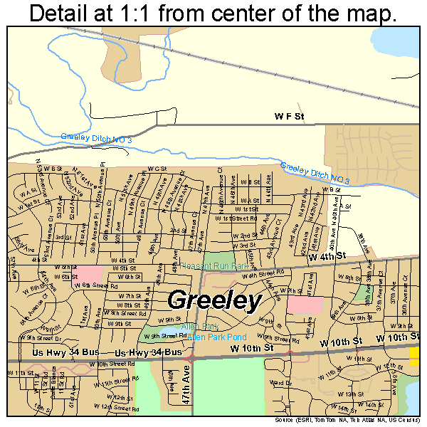 Greeley, Colorado road map detail