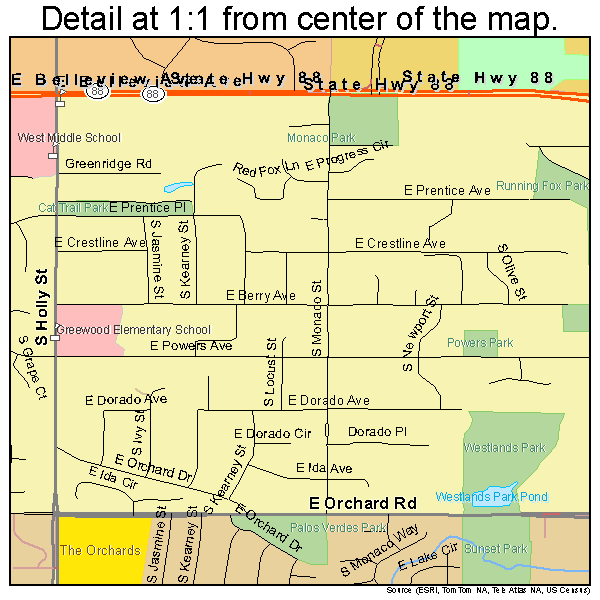 Greenwood Village, Colorado road map detail
