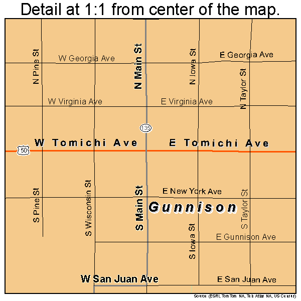 Gunnison, Colorado road map detail