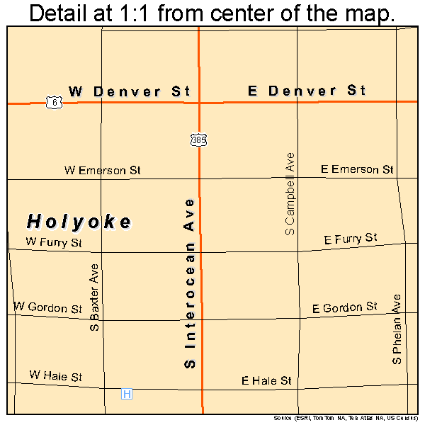 Holyoke, Colorado road map detail