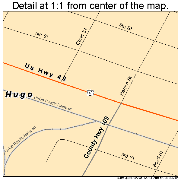 Hugo, Colorado road map detail