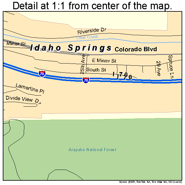 Idaho Springs, Colorado road map detail