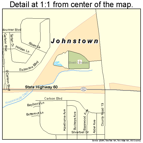 Johnstown, Colorado road map detail