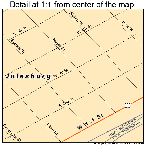 Julesburg, Colorado road map detail