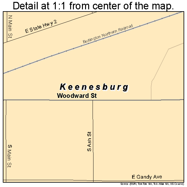 Keenesburg, Colorado road map detail