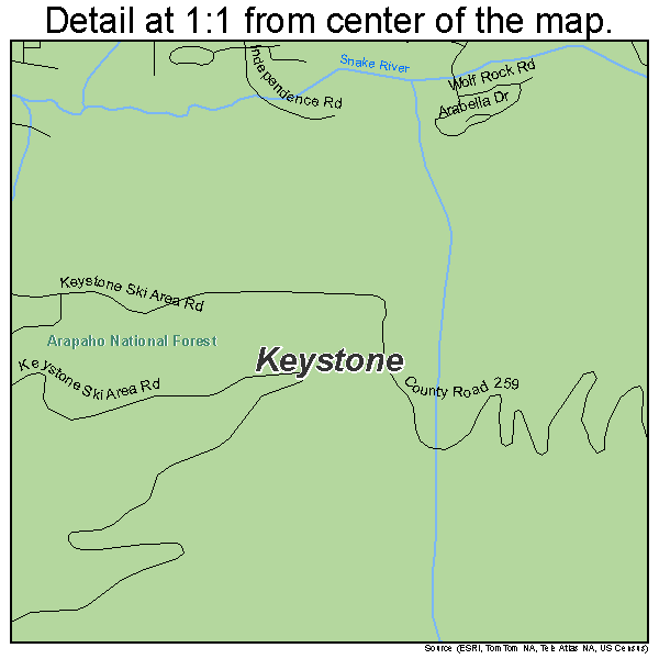 Keystone, Colorado road map detail