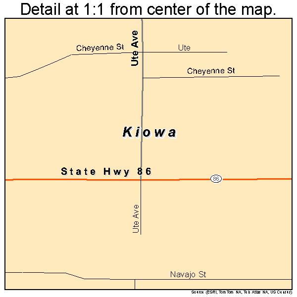 Kiowa, Colorado road map detail
