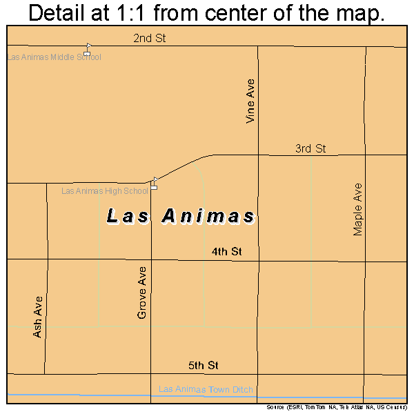 Las Animas, Colorado road map detail