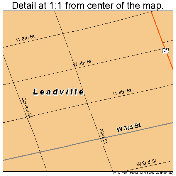 Leadville, Colorado road map detail