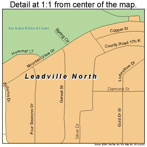 Leadville North, Colorado road map detail
