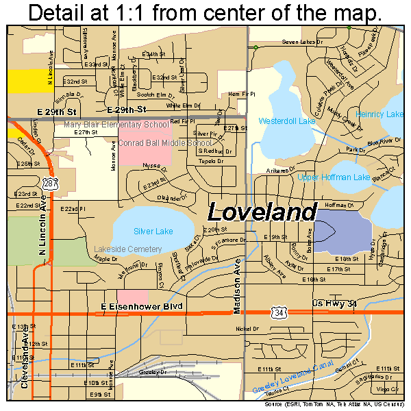 Loveland, Colorado road map detail