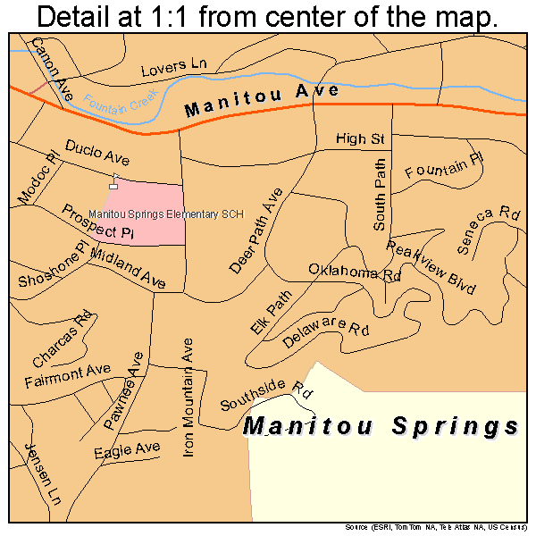 Manitou Springs, Colorado road map detail