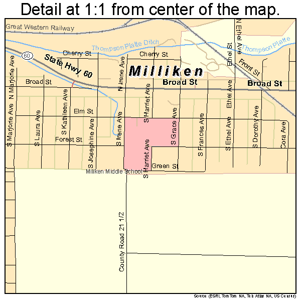 Milliken, Colorado road map detail