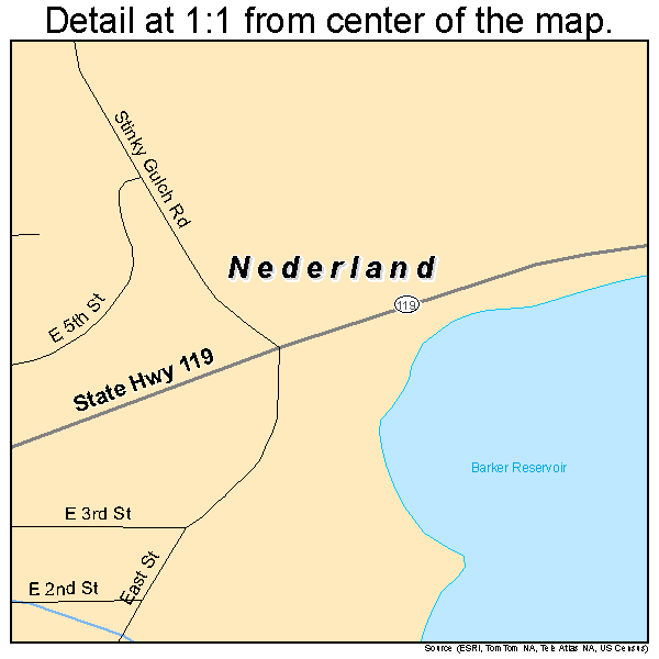 Nederland, Colorado road map detail