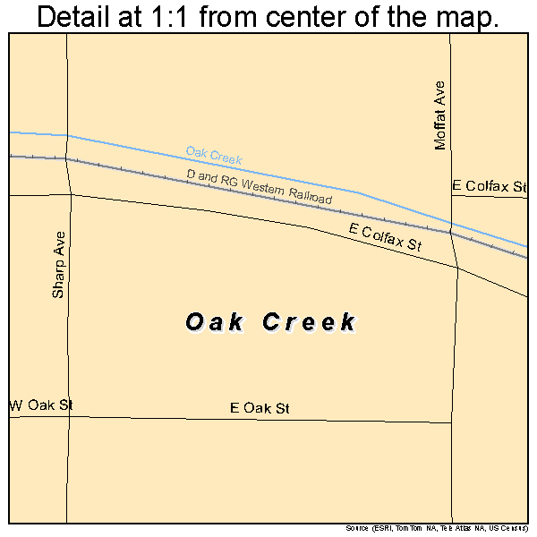 Oak Creek, Colorado road map detail