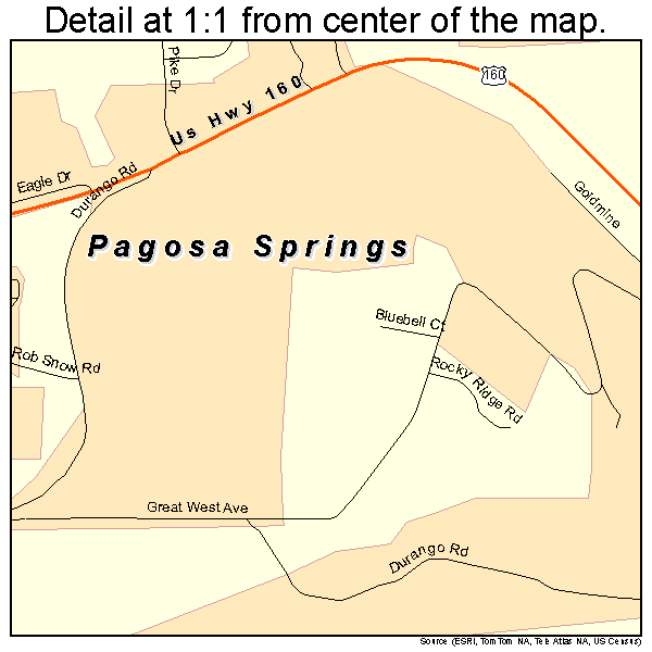 Pagosa Springs, Colorado road map detail