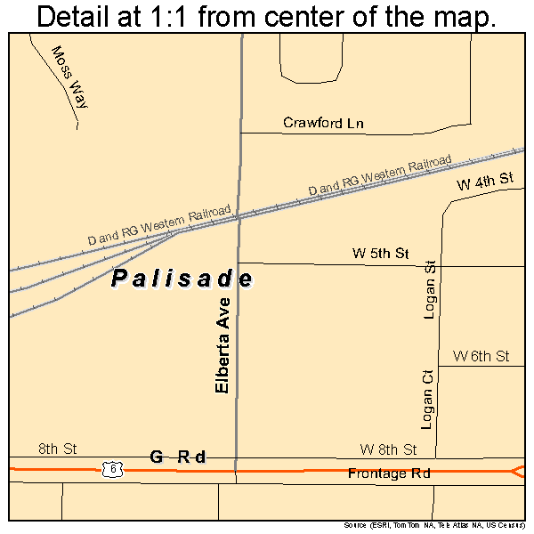 Palisade, Colorado road map detail