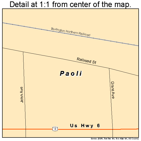 Paoli, Colorado road map detail