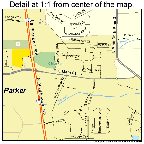 Parker, Colorado road map detail