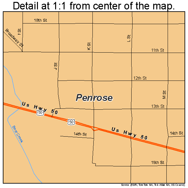 Penrose, Colorado road map detail