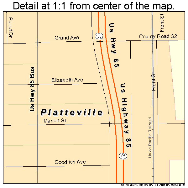 Platteville, Colorado road map detail
