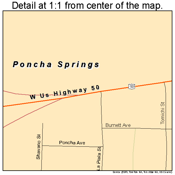 Poncha Springs, Colorado road map detail