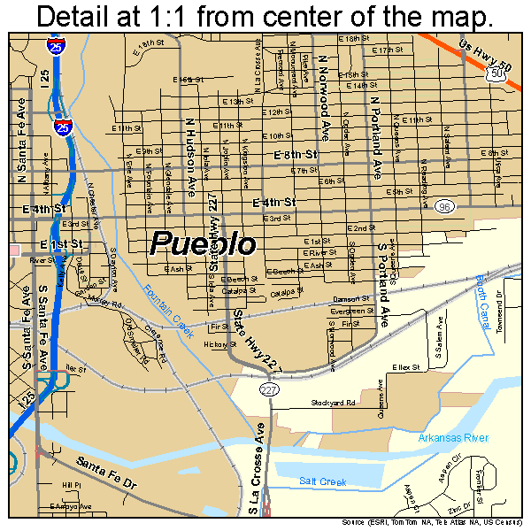 Pueblo, Colorado road map detail