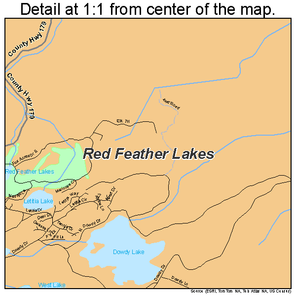 Red Feather Lakes, Colorado road map detail