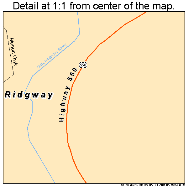 Ridgway, Colorado road map detail