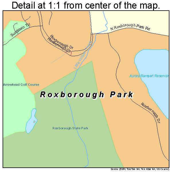 Roxborough Park, Colorado road map detail