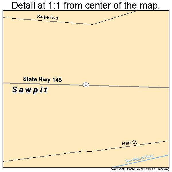 Sawpit, Colorado road map detail