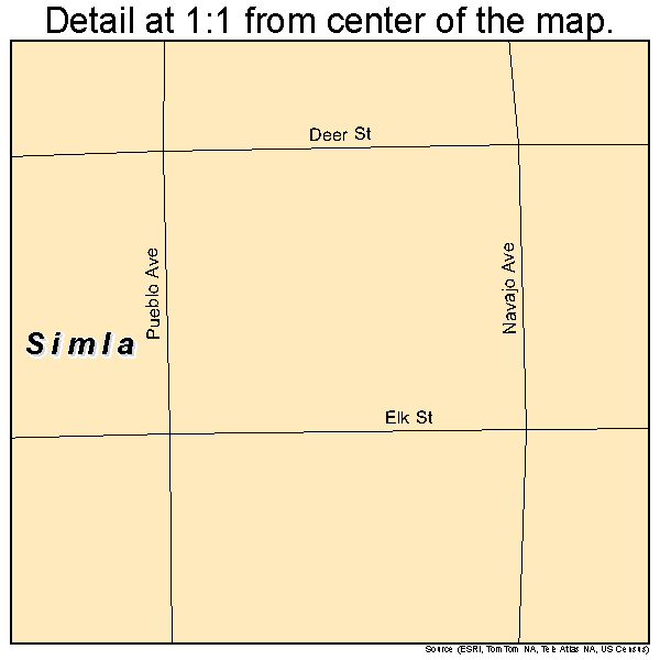 Simla, Colorado road map detail