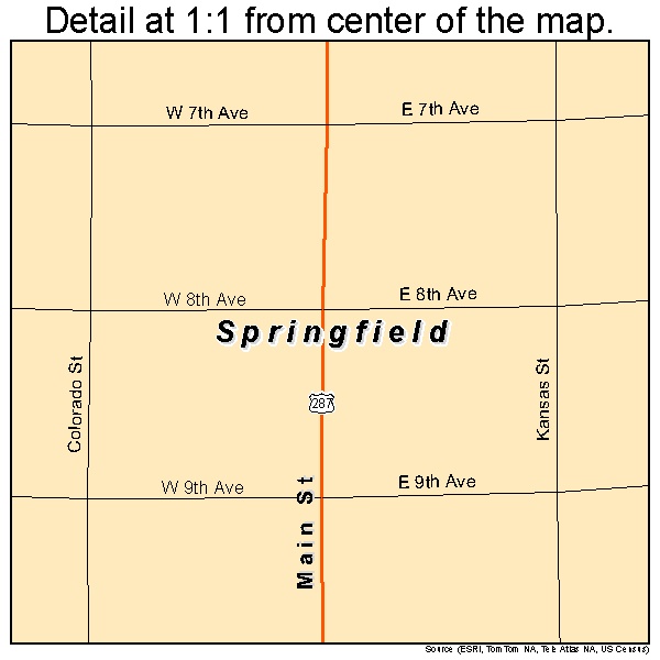 Springfield, Colorado road map detail