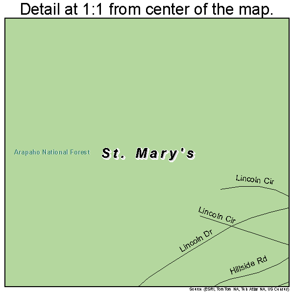 St. Mary's, Colorado road map detail