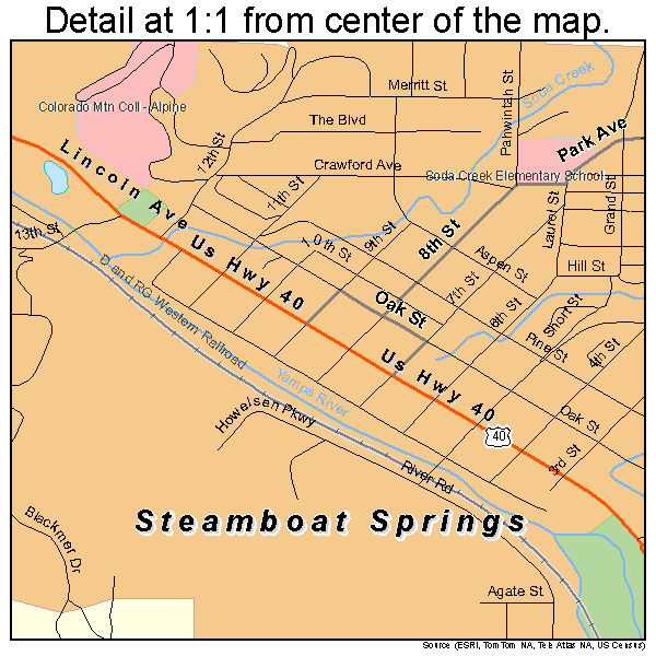 Steamboat Springs, Colorado road map detail
